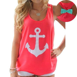 Anchor Print Bow in Back Tank Top Cami